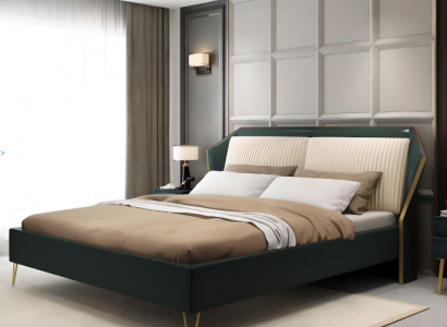 Luxus Textil Bett Doppel Design Schlafzimmer Betten Metall Grün Neu